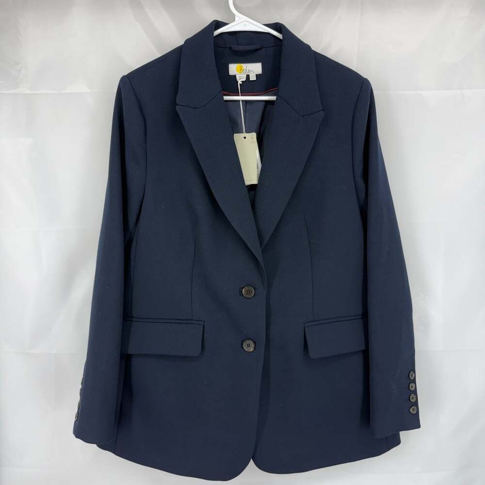 Boden Women 12 The Brighton Twill Blazer Jacket Navy Blue Two Button Relaxed Fit